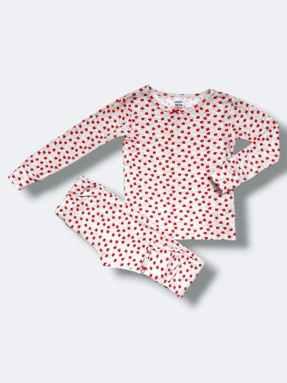 🍄3/$15 Carters Pajama Set Toddler Girl 2T Gray Floral Cotton Snug Fit Sleepwear
